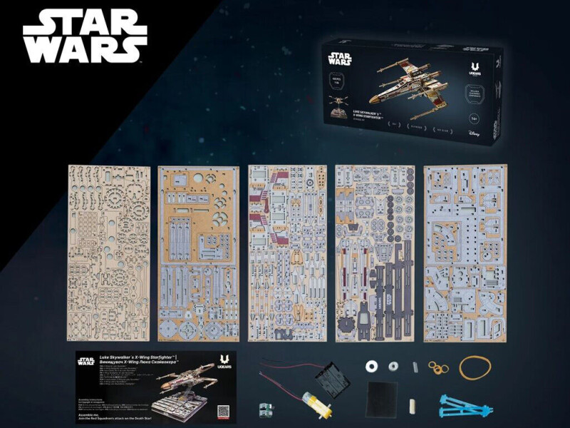 Ugears 3D dřevěná mechanická skládačka Star Wars Luke Skywalker X-Wing stíhačka